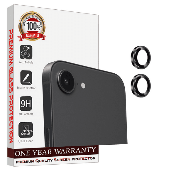 [ 2 Pack ] Entronix Metal Camera Lens Cover for iPhone 16e, HD Tempered Glass Lens Protector, Black