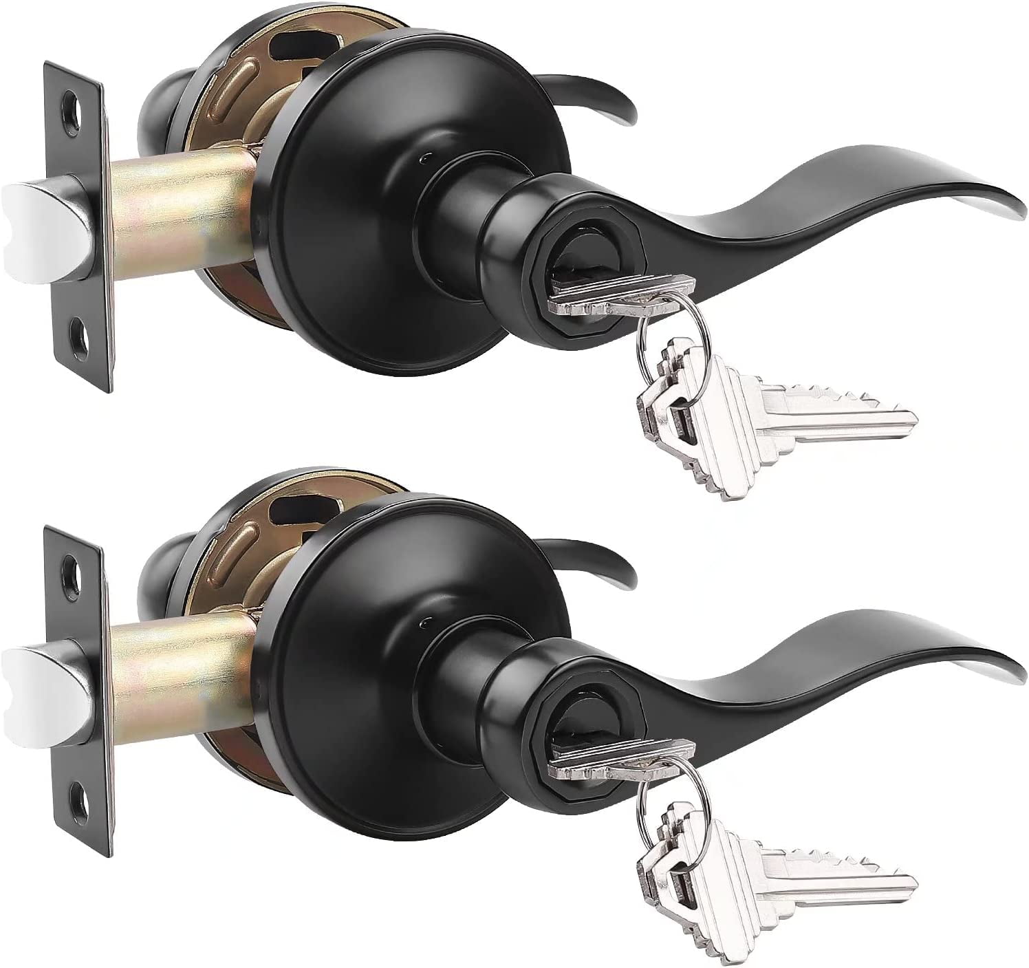 Black Entry Door Lever With Lock & Key – Square Style Reversible Handle For Interior & Exterior Doors