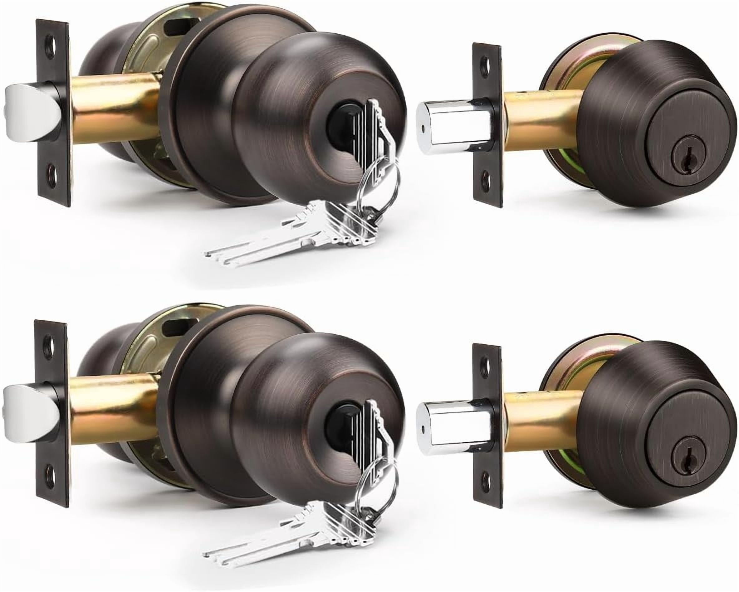 2 Pack Entry Door Locksets with Single Cylinder Deadbolt, Oil Rubbed Bronze Exterior Door Lock Set with Same Key, Front Roound Door Knob and Deadbolt Set