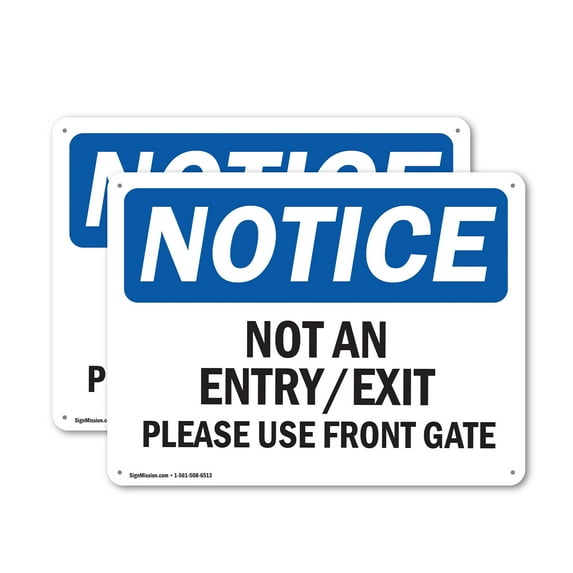 (2 Pack) Not An Entry Exit Please Use Front Gate OSHA Notice Sign 10 Inch X 7 Inch Indoor / Outdoor Rust-Free Aluminum Metal Signs for Workplace, Workshop, and Construction Site, Made