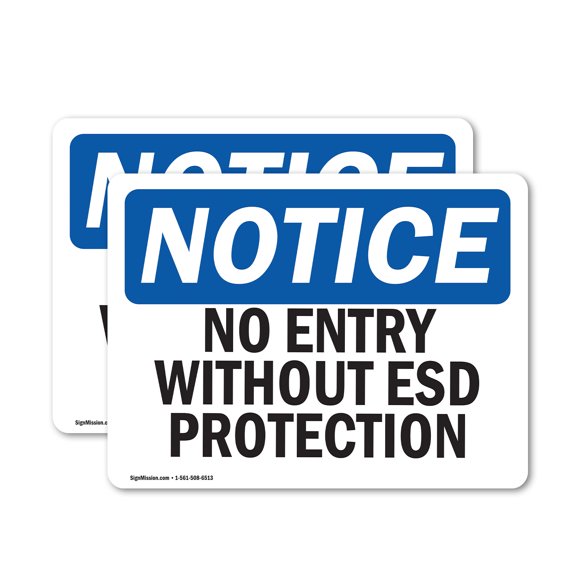 (2 Pack) No Entry Without ESD Protection OSHA Notice Sign 24 Inch X 18 Inch Vinyl Label Decal Sticker Weather Resistant, UV Protected for Workplace, Business, and Construction Site,