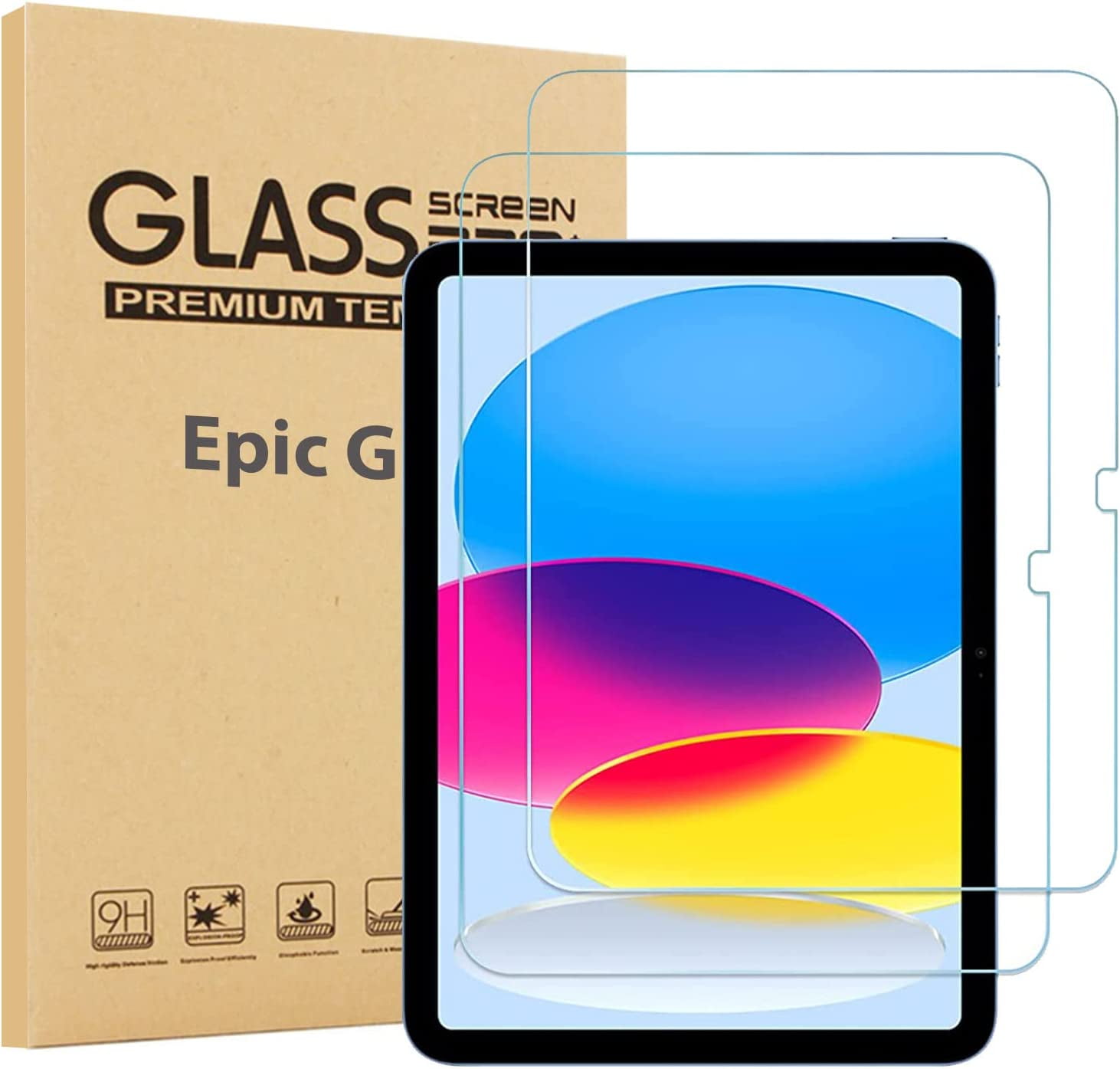 [2 Pack] EpicGadget Glass Screen Protector for iPad 10th Generation 10.9 Inch (2022 Released) A2696/A2757/A2777 - Tempered Glass Film / High Definition / 9H Hardness
