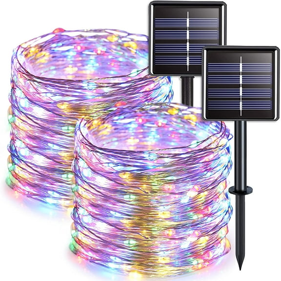 [2 Pack] Epicgadget Solar String Lights Outdoor 16FT 50 LED Super Bright Copper Wire Solar Powered Lights Waterproof with 8 Modes for Garden Patio Tree Wedding Party Christmas Decor Lamp(Multi Color)