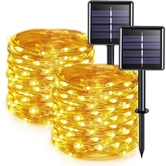 [2 Pack] Epicgadget Solar String Lights Outdoor 16FT 50 LED Super Bright Copper Wire Solar Powered Lights Waterproof with 8 Modes for Garden Patio Tree Wedding Party Christmas Decor Lamp (Warm White)