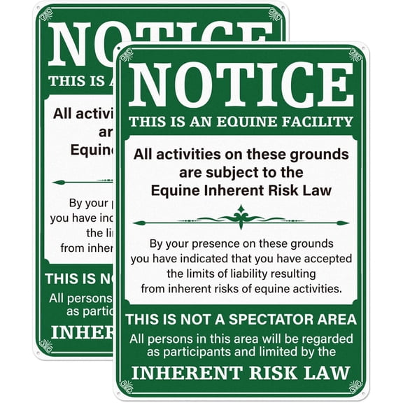 2 Pack Equine Liability Sign 8" x 12" Inch Rust Free Waterproof Aluminum Equine Activity Warning Signs for Racecourse Horse Arena Barn Stable Ranch Farm Outdoor