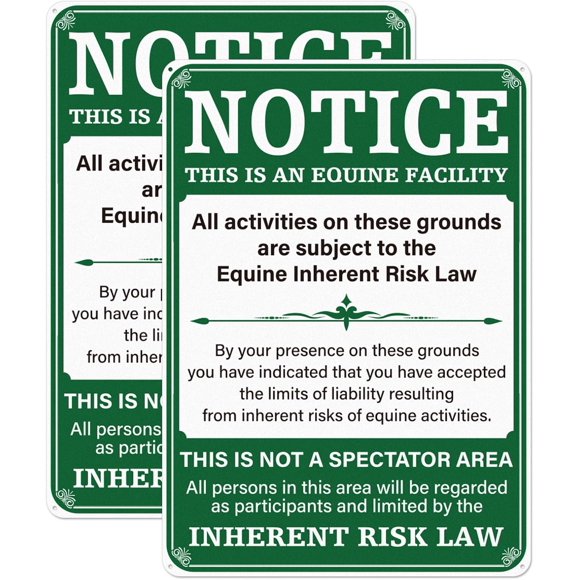 2 Pack Equine Liability Sign 8" x 12" Inch Rust Free Waterproof Aluminum Equine Activity Warning Signs for Racecourse Horse Arena Barn Stable Ranch Farm Outdoor