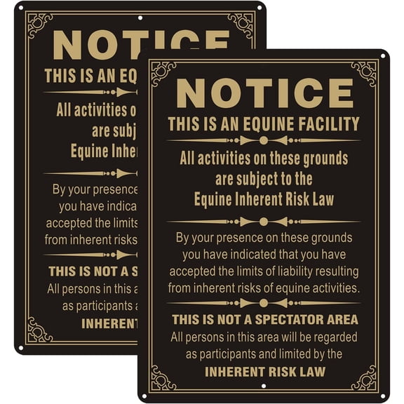 2 Pack Equine Liability, Statute Horse Barn Stable Farm Sign, 8" x 12" inch Metal Reflective Rust Free Aluminum Farm Sign, Weather Resistant, Waterproof, Durable Ink, Easy to Install