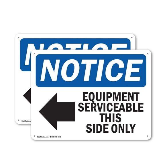 (2 Pack) Equipment Serviceable This Side OSHA Notice Sign 10 Inch X 7 Inch Indoor / Outdoor Rust-Free Aluminum Metal Signs for Workplace, Workshop, and Construction Site, Made in the