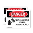 thumbnail image 1 of (2 Pack) This Equipment Starts Automatically OSHA Danger Sign 7 Inch X 5 Inch Vinyl Label Decal Sticker Weather Resistant, UV Protected for Workplace, Business, and Construction Site,, 1 of 7