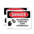 thumbnail image 1 of (2 Pack) Equipment Starts And Stops Automatically OSHA Danger Sign 14 Inch X 10 Inch Plastic Sign, Weather Resistant, UV Protected for Workplace, Business, and Construction Site, Made, 1 of 8