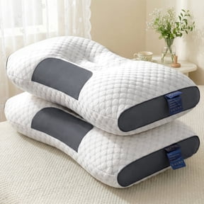 2 Pack Ergonomic Cervical Pillow, Contoured Neck Support Pillow Core for Pain Relief & Sleep(gray and white)