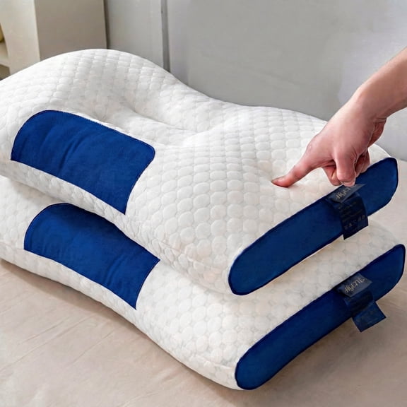 2 Pack Ergonomic Cervical Pillow, Contoured Neck Support Pillow Core for Pain Relief & Sleep(Blue and white)