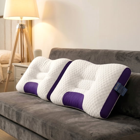 2-Pack Ergonomic Pillows | Honeycomb Breathable Design, Soft Support, Washable & All-Season Use(purple white)