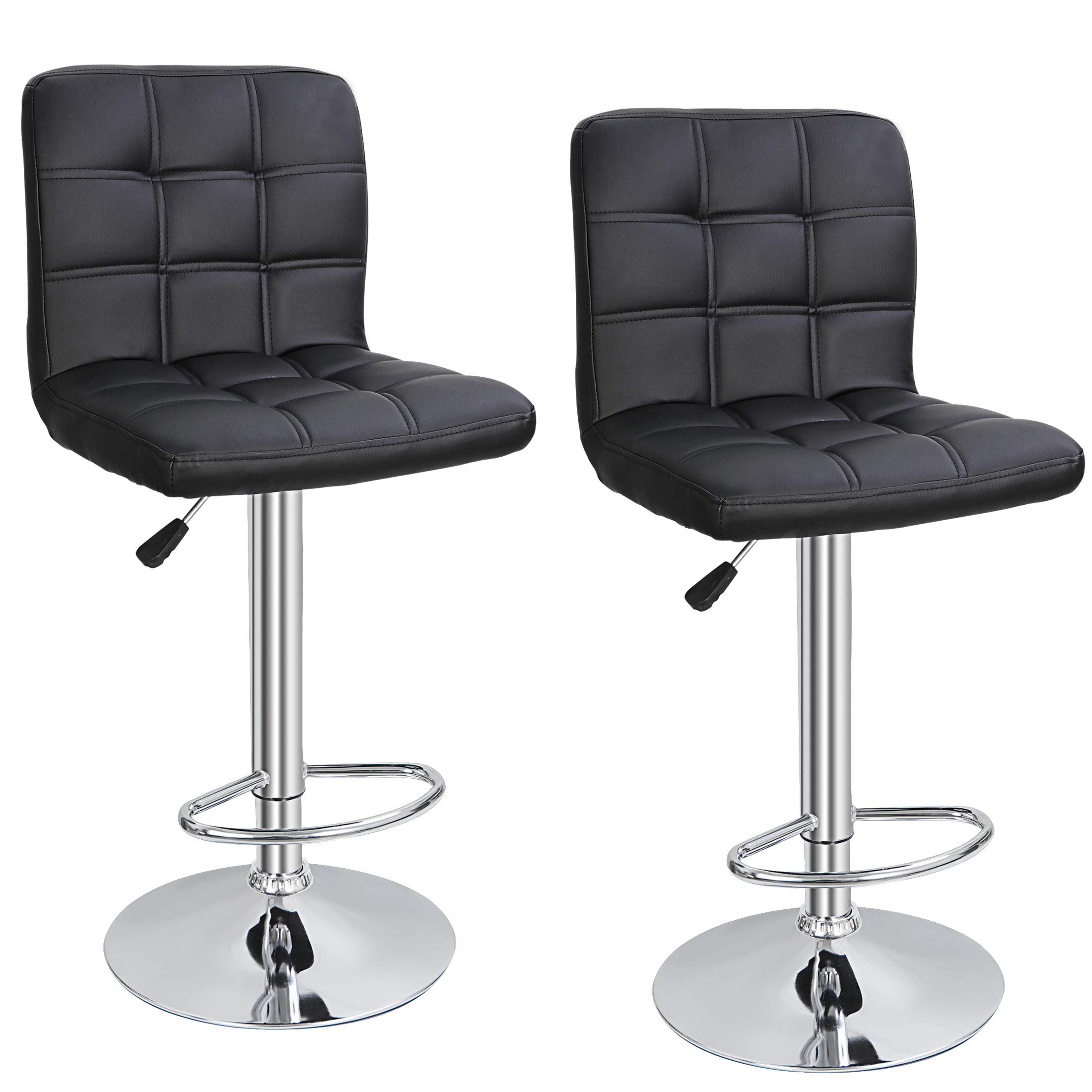 Pair of Modern Adjustable Swivel Bar Stools, PU Leather Counter Height ...