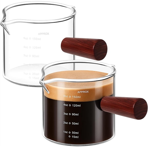 2 Pack Espresso Cups 5oz, Expresso Shots Cup, Double Spouts Cups, Shot Glasses with  Handle Measuring Triple Pitcher Milk Cup Clear Measuring Coffee Shot Glass for Barista Coffee Measure