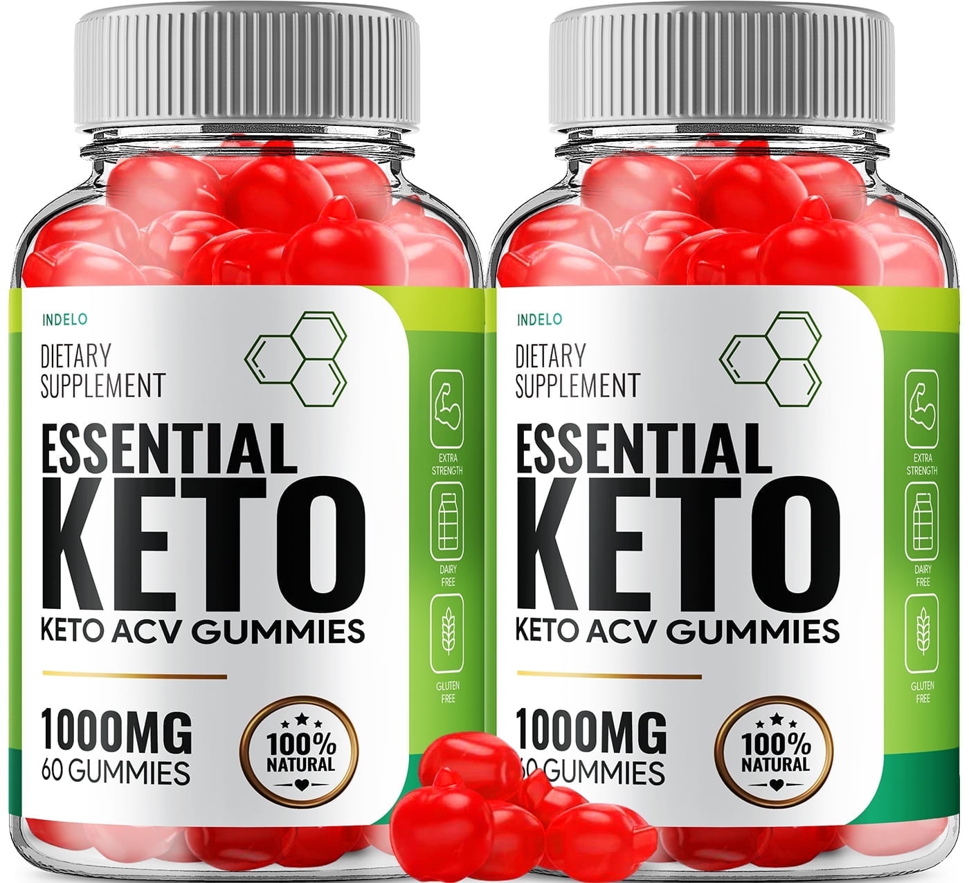 (2 Pack) Essential Keto ACV Gummies, Essential Keto + ACV Gummies Advanced Weight Loss Apple Cider Vinegar Supplement 1000MG, Essential Keto Gummies Keto + ACV Folic Acid Beet Root (120 Gummies)