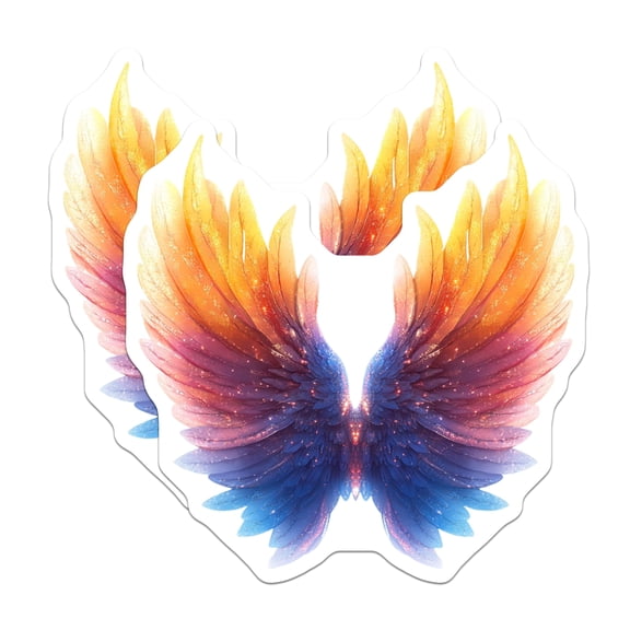 (2 Pack) Ethereal Angel Wings Stickers - Celestial Gradient Decal - Sparkle Fantasy Wing Art for Laptop - 5" On Longest Side - Sticks to Smooth Flat Surfaces - Made in USA - BMCS29670