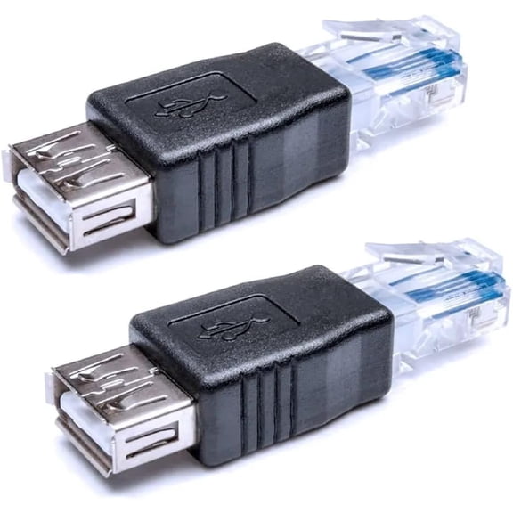 2 Pack Ethernet to USB Adapter, RJ45 Ethernet Male to USB Female Converter, USB to RJ45 Connector for ADSL Modem, Router, Camera with Network Function