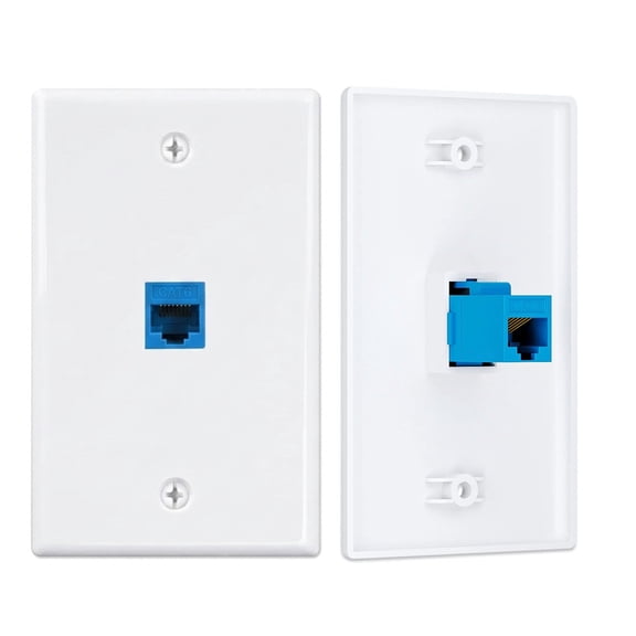 2pcs Ethernet Wall Plate, 1-Port Keystone Jack Wall Plate with RJ45 Keystone Inline Coupler insert, Female to Female Cat6 Wall Plate, Blue