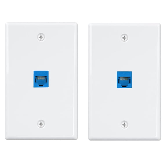 2pcs Ethernet Wall Plate, 1-Port Keystone Jack Wall Plate with RJ45 Keystone Inline Coupler insert, Female to Female Cat6 Wall Plate, Blue