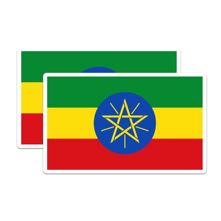 (2 Pack) Ethiopia World Flag Stickers - Ethiopian Pride - 5 Inches On Longest Side - Premium Vinyl - Choose from Over 200 Countries - for Cars, Trucks, Skateboards, Laptops - Made in USA - BMCS0870