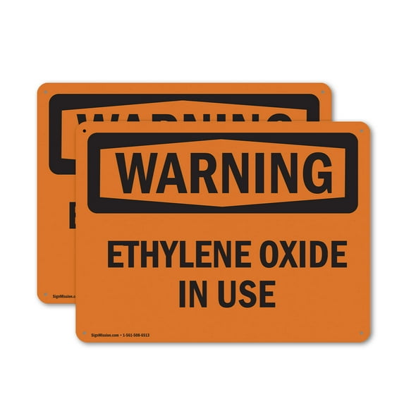 (2 Pack) Ethylene Oxide In Use OSHA Warning Sign 18 Inch X 12 Inch Indoor / Outdoor Rust-Free Aluminum Metal Signs for Workplace, Workshop, and Construction Site, Made in the USA