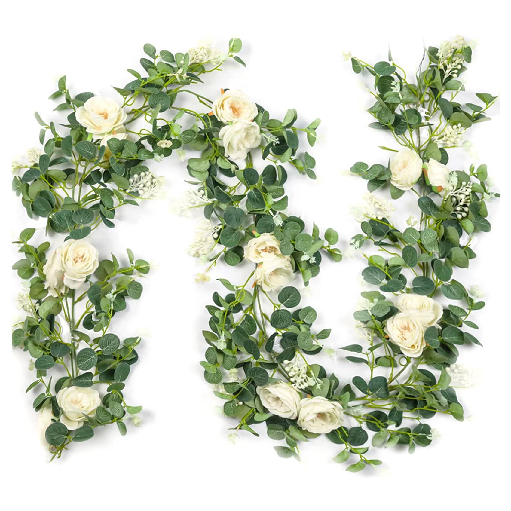 2 Pack Eucalyptus Garland with Champagne Rose, Greenery Garland Bulk