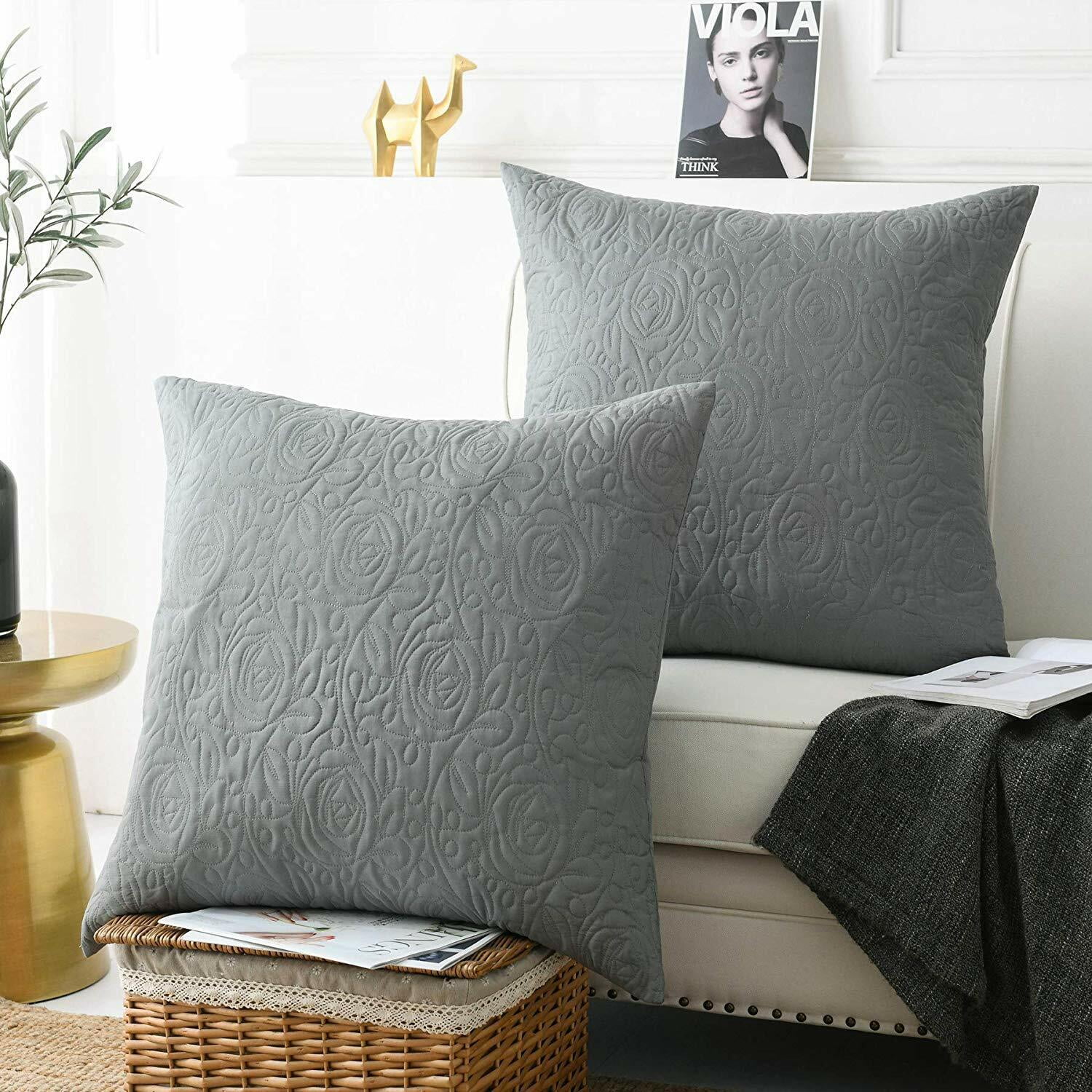 Gray Embroidered Cotton and Polyester Euro Sham Set