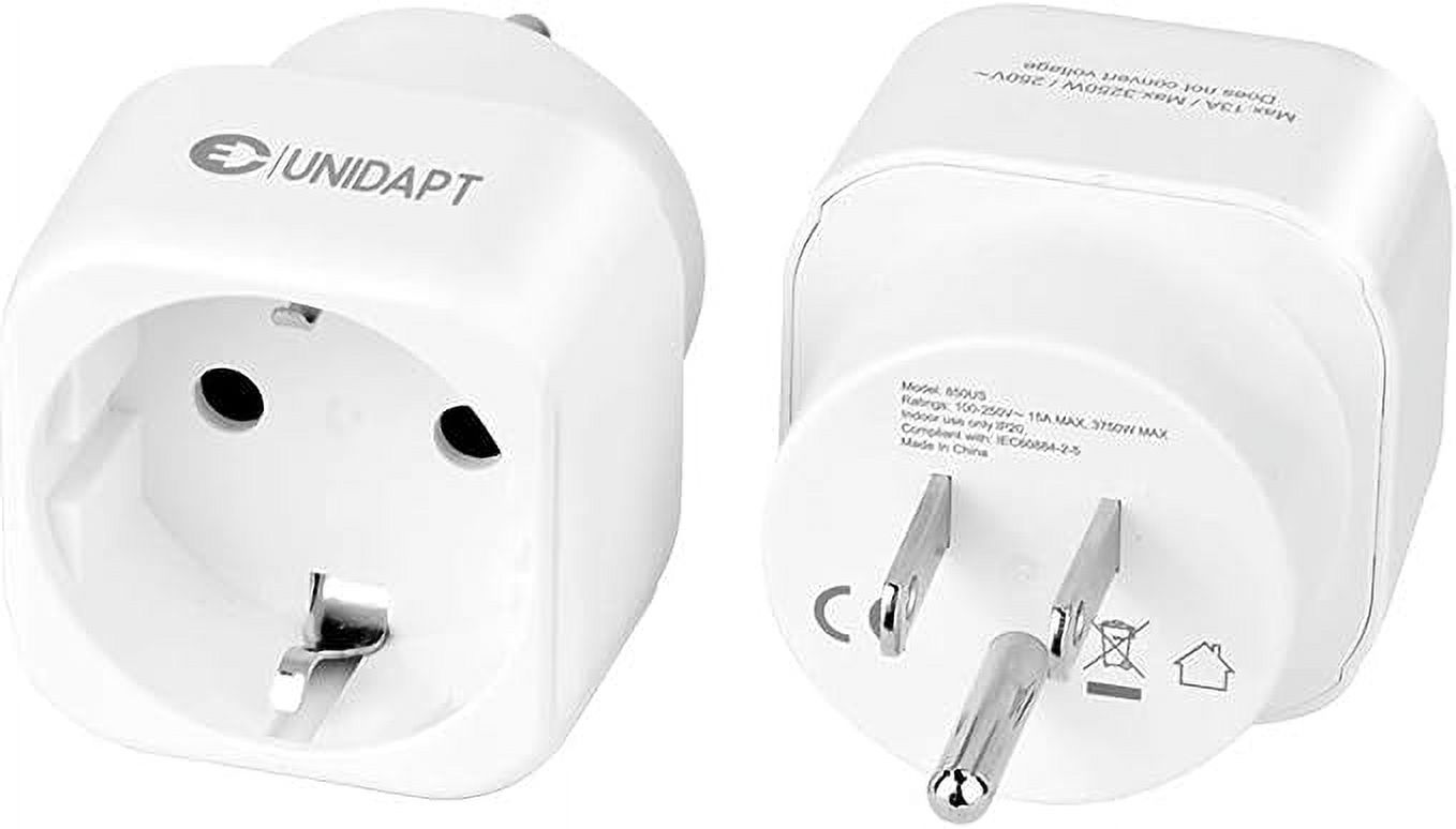 Adaptador de enchufe europeo a estadounidense, paquete de 2, Unidapt, para viajes de Europa a EE. UU., adaptador de tomas de corriente alemanas, francesas, españolas a EE. UU., Canadá, México - tipo B