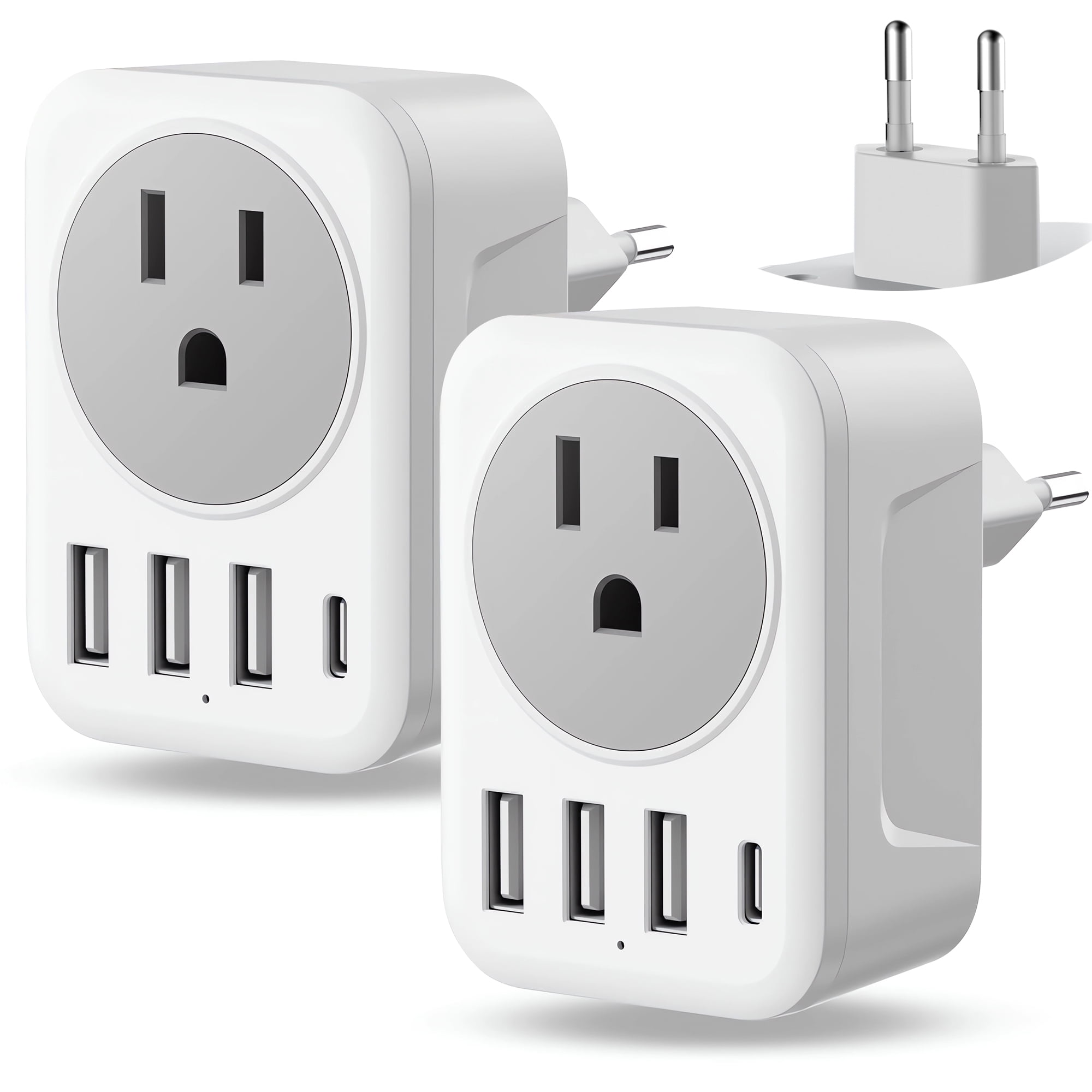 2 Pack European Plug Adapter USB C, Meromore US to Europe Adapter 4 USB Charger, Type C International Power Adaptor to Italy Spain France Portugal Iceland Germany, Europe Travel Essentials