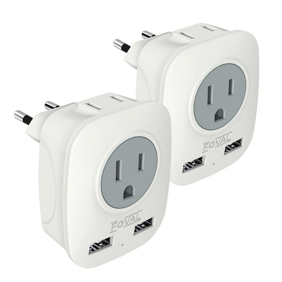[2-Pack] European Travel Plug Adapter, International Power Adaptor with 2 USB Ports, 2 American Outlets- 4 in 1 Outlet Adapter, Travel Accessories to Italy,Greece,Israel,France, Spain(Type-C)