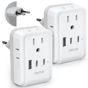2 Pack European Travel Plug Adapter, VINTAR Europe Adaptor with 4 AC Outlets 3 USB Ports2 USB C, Type C International Power Adapter for US to Most of Europe EU Italy Spain France Germany Iceland