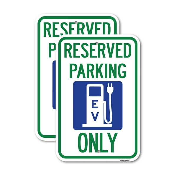 (2 Pack) Ev Only (With Electric Vehicle Charging Station Graphic) | 12" X 18" Heavy-Gauge Aluminum Sign | Rust Free Aluminum, Weather Resistant, Waterproof, Fade Resistant, 2