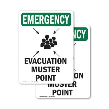 (2 Pack) Evacuation Muster Point With Symbol OSHA Emergency Sign
