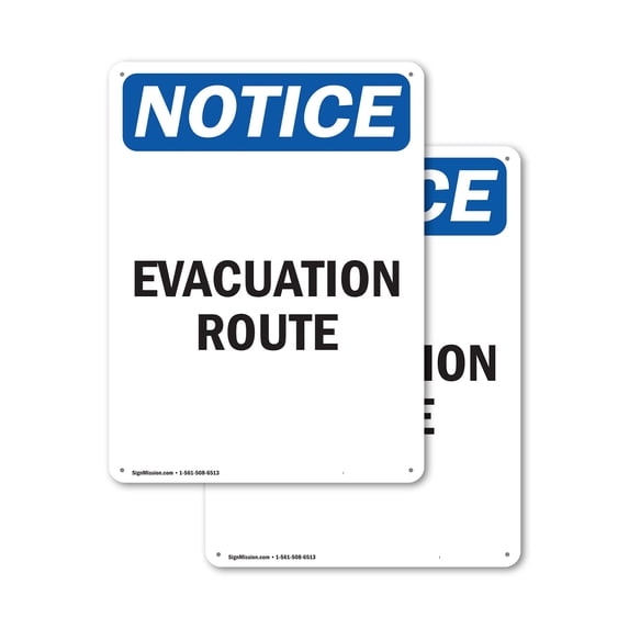 (2 Pack) Evacuation Route OSHA Notice Sign 10 Inch X 14 Inch Plastic Sign, Weather Resistant, UV Protected for Workplace, Business, and Construction Site, Made in the USA