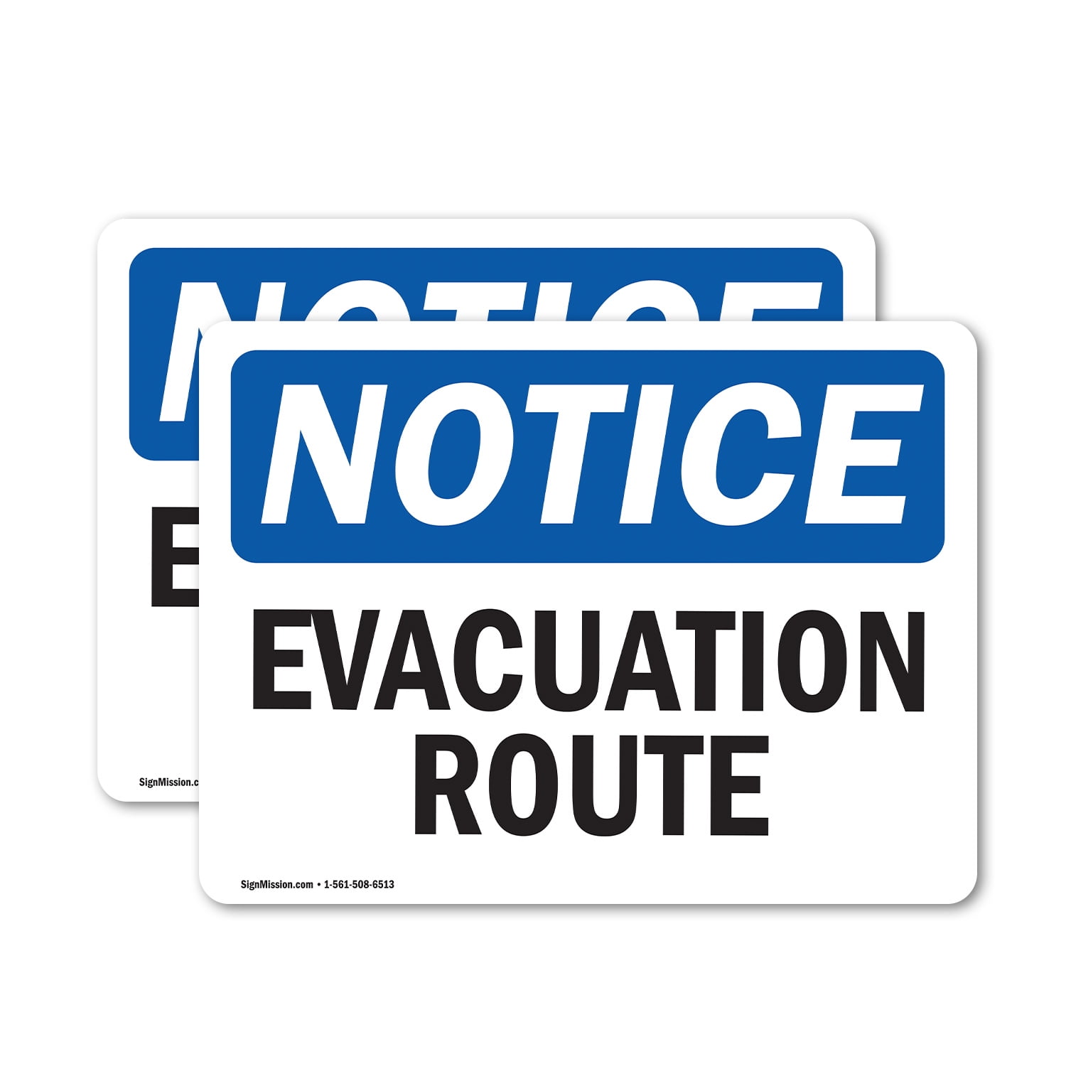 (2 Pack) Evacuation Route OSHA Notice Sign 18 Inch X 12 Inch Vinyl ...