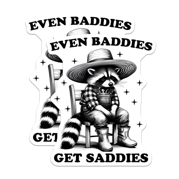 (2 Pack) Even Baddies Get Saddies Magnets - Funny Animal Quotes - Cute Raccoon Art - Rustic Magnets - 5" On Longest Side - for Cars, Fridges, Toolboxes - Made in USA - MAG3738