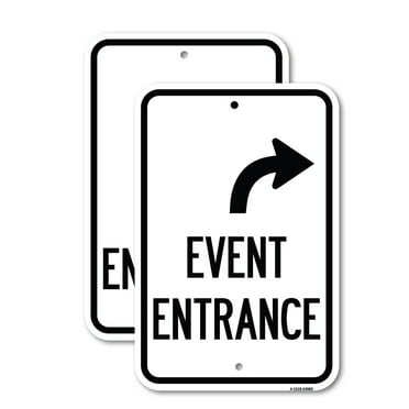 (2 Pack) Event Entrance (With Upper Right Arrow) | 18" X 24" Heavy-Gauge Aluminum Sign | Rust Free Aluminum, Weather Resistant, Waterproof, Fade Resistant, 2 Pre-drilled Holes