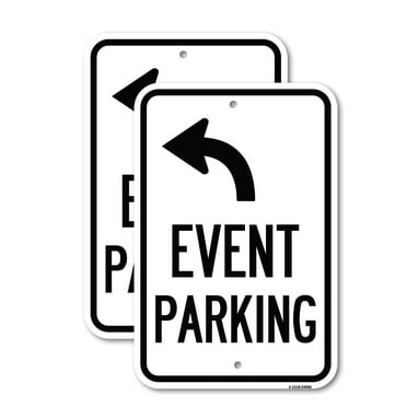 (2 Pack) Event Parking Only (With Upper Left Arrow) | 18" X 24" Heavy-Gauge Aluminum Sign | Rust Free Aluminum, Weather Resistant, Waterproof, Fade Resistant, 2 Pre-drilled Holes