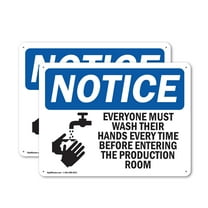 (2 Pack) Everyone Must Wash Their Hands OSHA Notice Sign 14 Inch X 10 Inch Indoor / Outdoor Rust-Free Aluminum Metal Signs for Workplace, Workshop, and Construction Site, Made in the