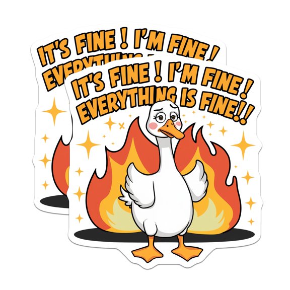 (2 Pack) Everything is Fine Stickers - Goose Meme Stickers - Funny Animal Stickers - 5" On Longest Side - Sticks to Smooth Flat Surfaces - Made in USA - BMCS15378