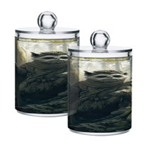 2 Pack Ewok in Forest Qtip Holder Dispenser Clear Plastic Storage Apothecary Jars for Cotton Swabs Balls Pads Floss