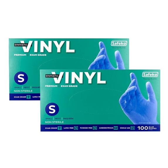 2-Pack, Exam Grade Gloves - Synthetic Vinyl - Nitrile Equivalent- Blue Disposable - Box of 100 - Large