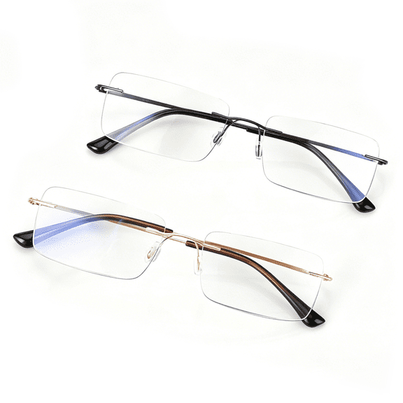 2 Pack Executive Frameless Progressive Multifocus Reading Glasses for Men, Metal Rimless Blue Light Computer Readers