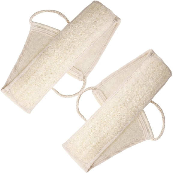 2 Pack Exfoliating Loofah Back Scrubber for Shower,Natural Loofah Back Scrubber, Natural Exfoliating Back Strap, Double Side Scrubbing Strap, Body Exfoliation