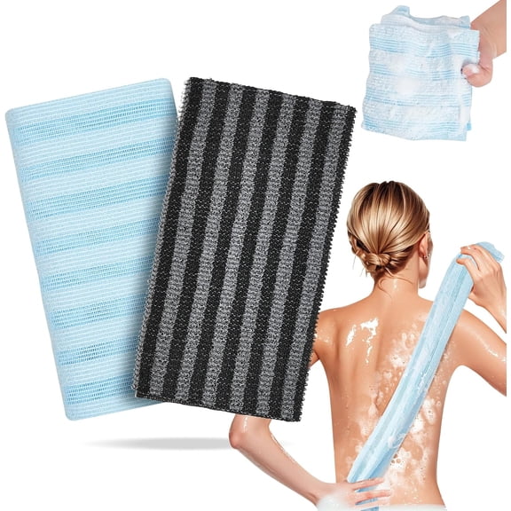 2-Pack Exfoliating Shower Towel, 39.3*10.2In Back and Body Scrubbers, Quick-Drying Eco-Friendly Washcloth for Gentle Exfoliation on Sensitive Skin