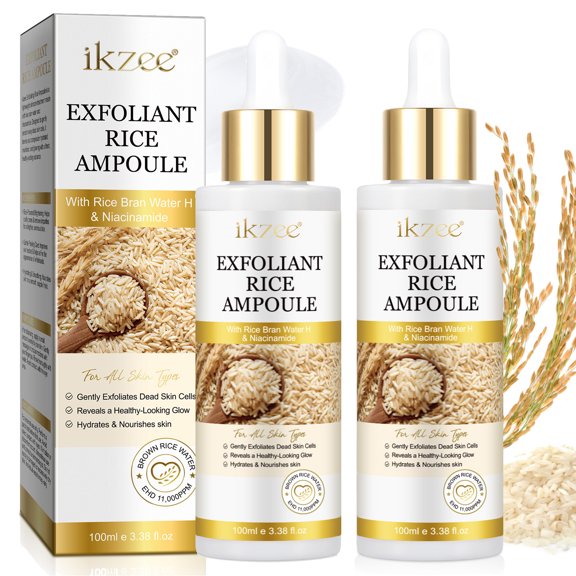 2 Pack Exfoliating White Rice Ampoule, Gently Remove Dead Skin Cells, Hydrates & Nourishes Skin, for All Skin Types, 3.38 fl.oz