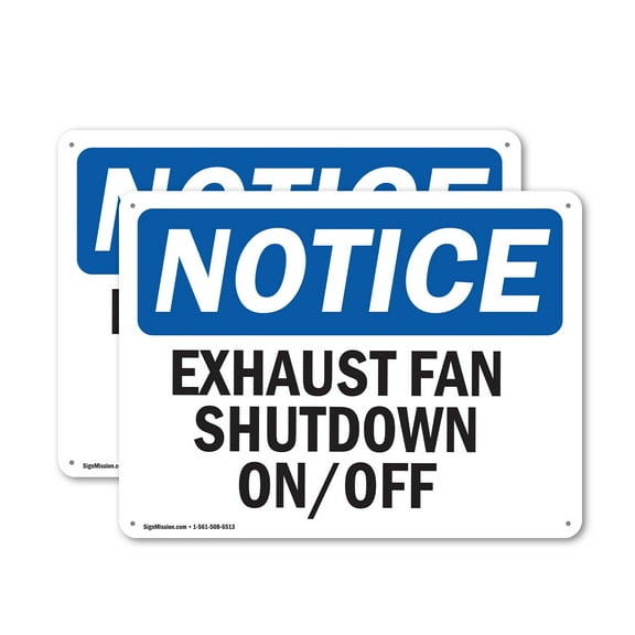 (2 Pack) Exhaust Fan Shutdown On Off OSHA Notice Sign 14 Inch X 10 Inch Plastic Sign, Weather Resistant, UV Protected for Workplace, Business, and Construction Site, Made in the USA