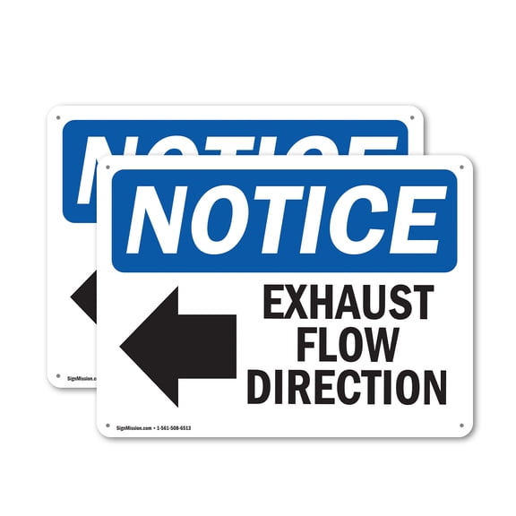(2 Pack) Exhaust Flow Direction [Left Arrow] OSHA Notice Sign 18 Inch X 12 Inch Plastic Sign, Weather Resistant, UV Protected for Workplace, Business, and Construction Site, Made in the