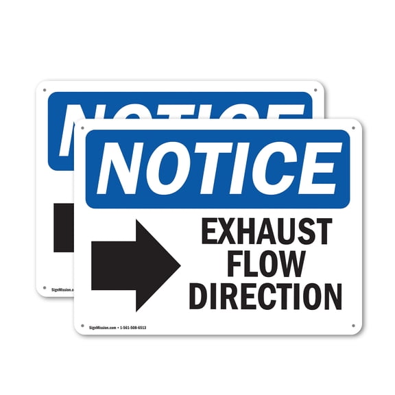 (2 Pack) Exhaust Flow Direction [Right Arrow] OSHA Notice Sign 24 Inch X 18 Inch Indoor / Outdoor Rust-Free Aluminum Metal Signs for Workplace, Workshop, and Construction Site, Made in